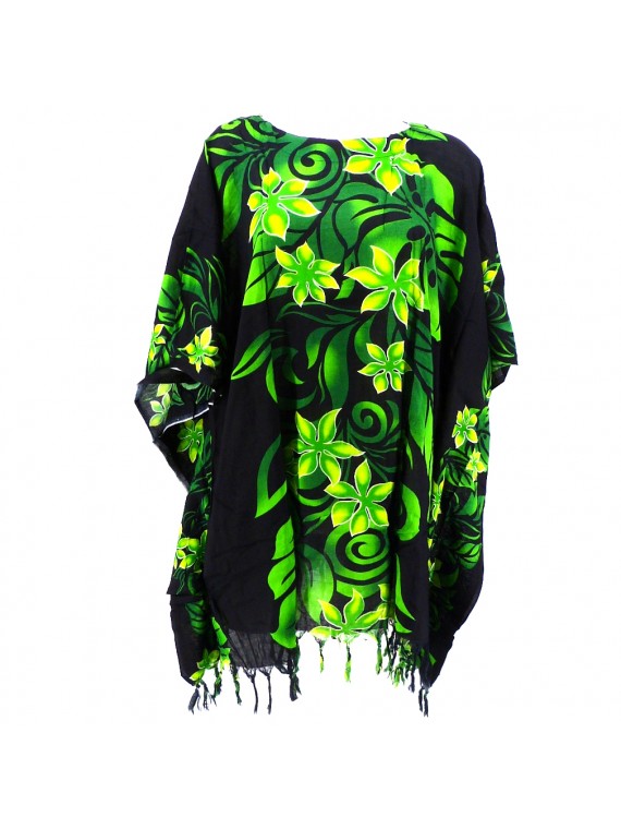 Tunique Femme noir et vert motifs fleurs des iles