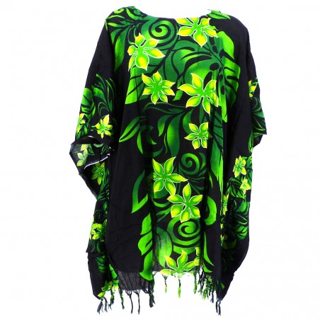 Tunique Femme noir et vert motifs fleurs des iles
