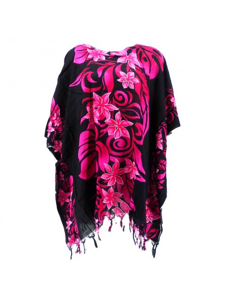 Tunique Femme noir et rose  motifs fleurs tropicales