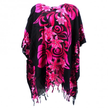 Tunique Femme noir et rose  motifs fleurs tropicales