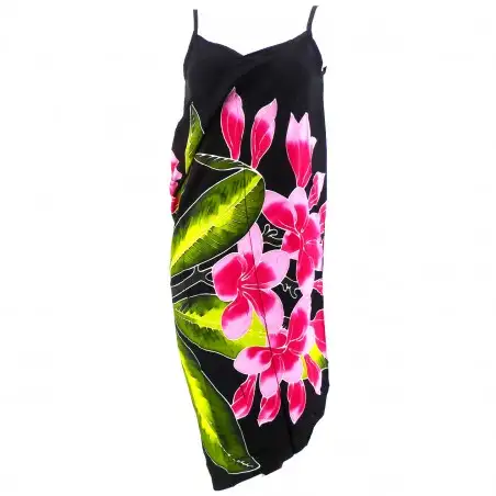 Robe paréo noir frangipane sur branche