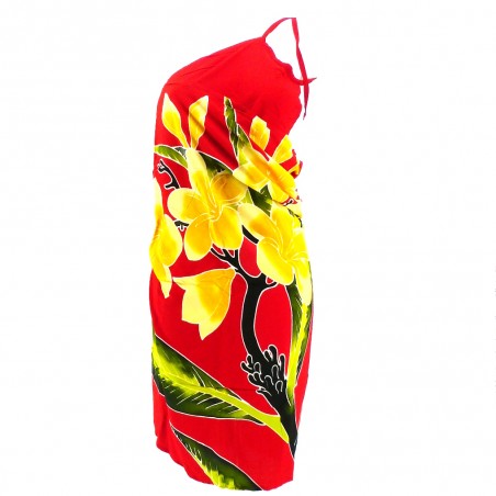 Robe paréo rouge frangipanes sur branche