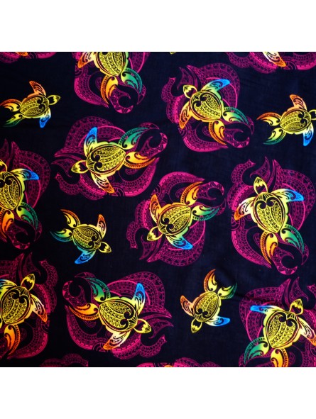 Tissu noir et rose danse des tortues 100% viscose