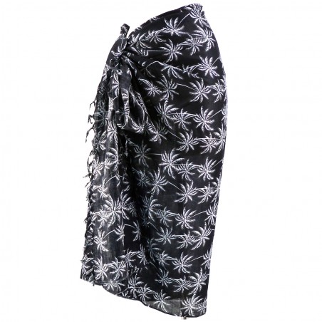 Paréo noir motifs petit palmier blanc