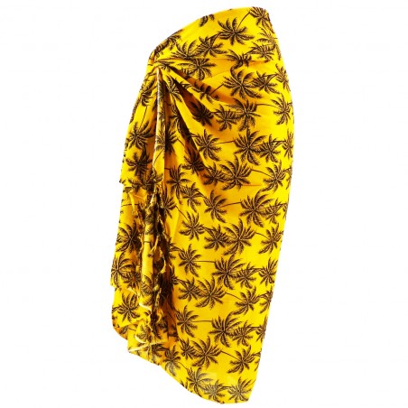 Paréo jaune motifs petits palmiers noir