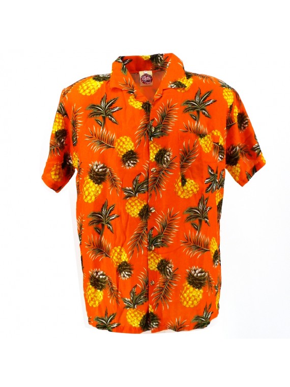 Chemise Hawaïenne couleur orange motifs Ananas