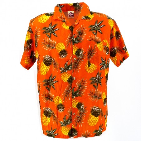 Chemise Hawaïenne couleur orange motifs Ananas