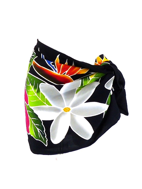 Mini paréo Fleurs de Tahiti Noir