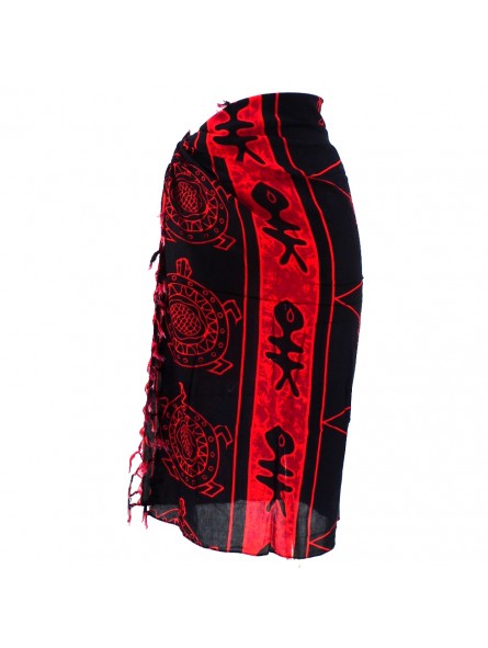 Paréo enfant noir et rouge tortue poisson