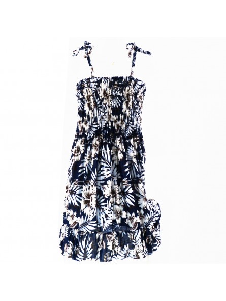 robe enfant couleur bleu marine motifs tropicaux