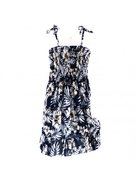 robe enfant couleur bleu marine motifs tropicaux