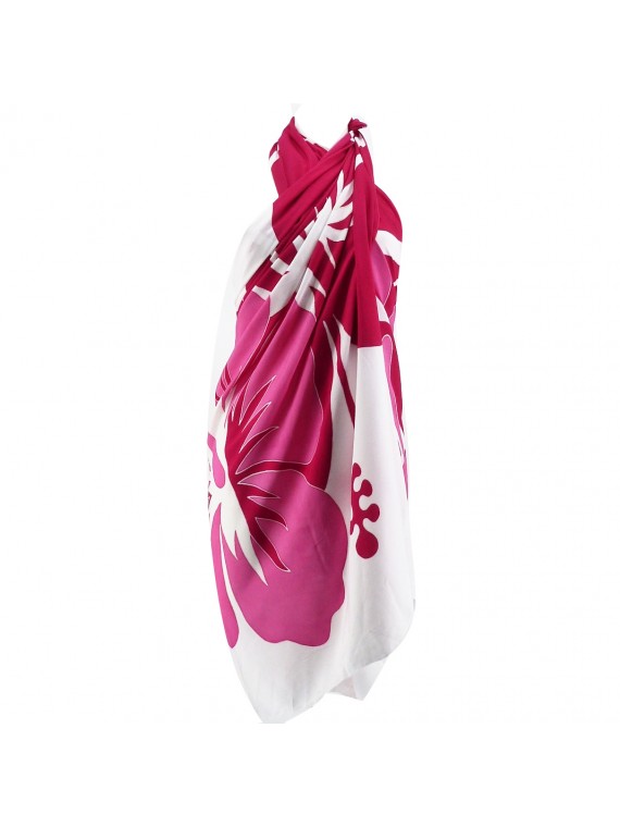 Paréo hibiscus rose et blanc