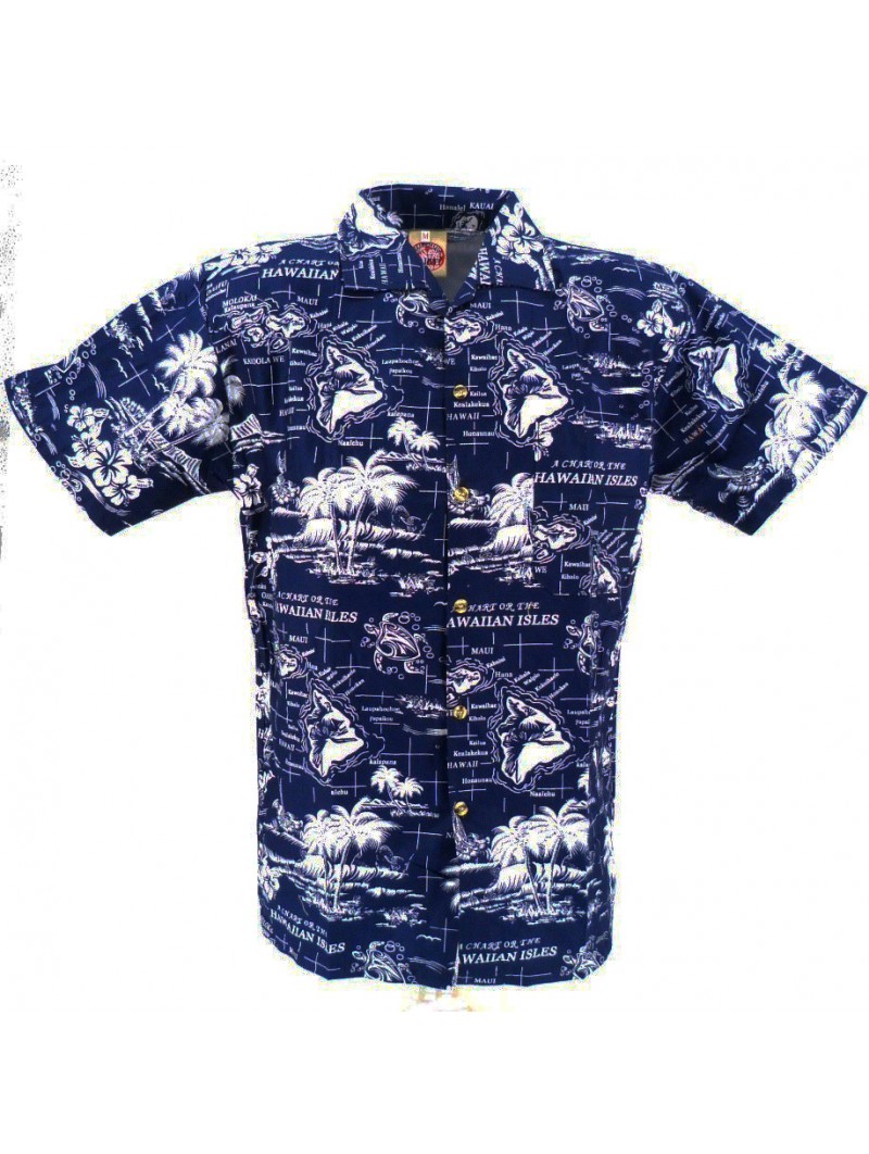Chemise Hawaïenne Double Duck - Motif Palmiers/boats, Couleurs Bleu/mauve/jaune - Taille XXL, Neuf Sans étiquettes
