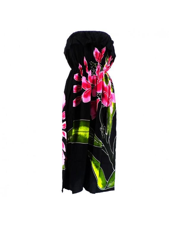 Robe noire volant poitrine frangipanes sur branche