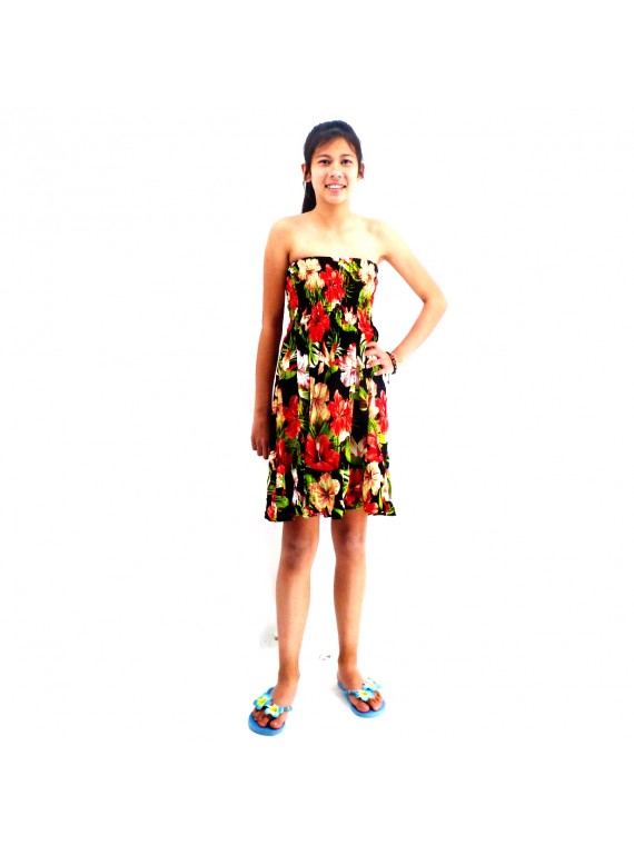 robe enfant couleur Noire motifs fleurs hibiscus