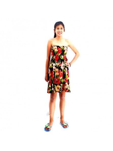 robe enfant couleur Noire motifs fleurs hibiscus