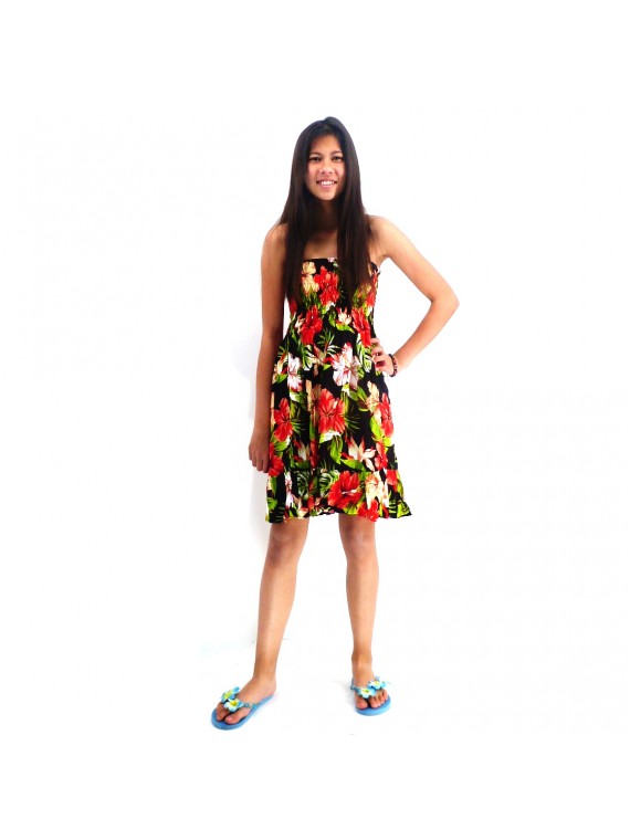 robe enfant couleur Noire motifs fleurs hibiscus