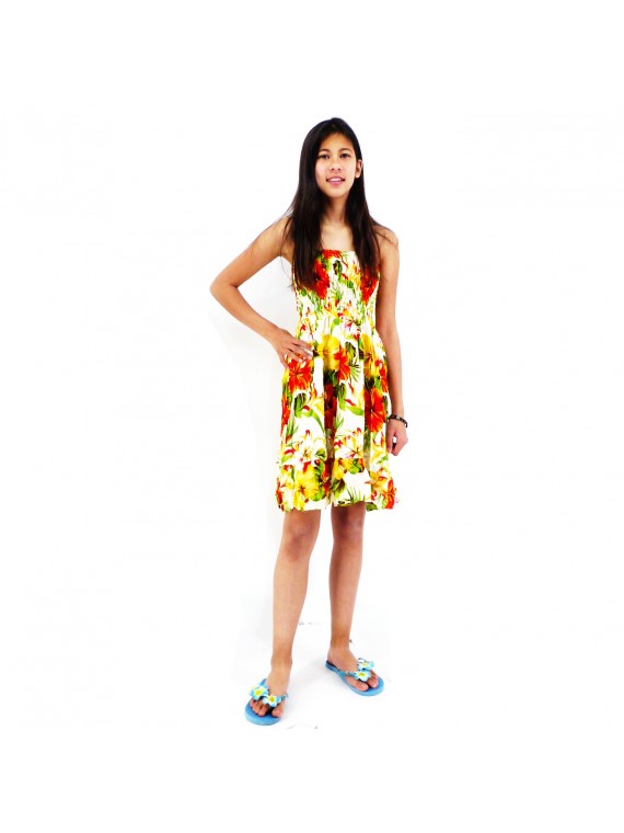 robe enfant couleur blanche motifs fleurs hibiscus