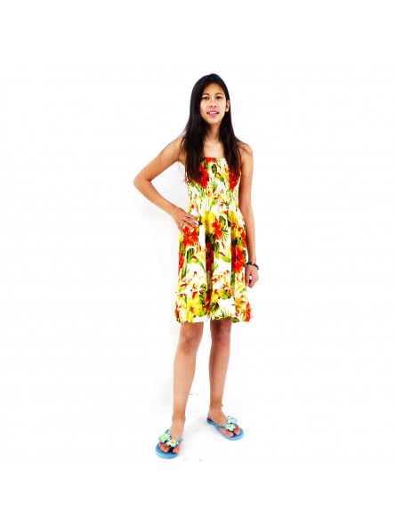 robe enfant couleur blanche motifs fleurs hibiscus