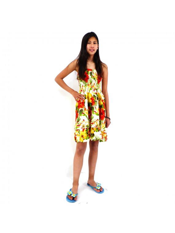 robe enfant couleur blanche motifs fleurs hibiscus