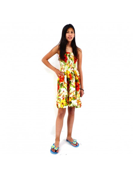 robe enfant couleur blanche motifs fleurs hibiscus