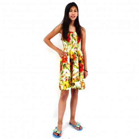 robe enfant couleur blanche motifs fleurs hibiscus