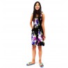 robe enfant couleur noir motif fleurs hibiscus violet