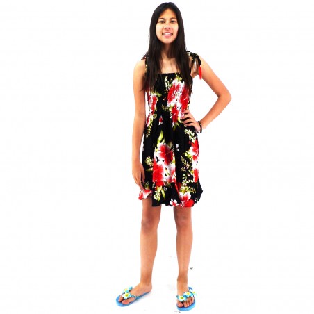 robe enfant noir hibiscus rouge