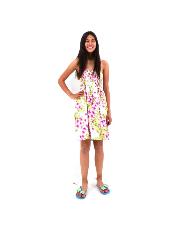 robe d'été enfant couleur blanche motif imprimé petites fleurs rose