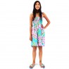 robe d'été enfant couleur turquoise motif imprimé petites fleurs rose