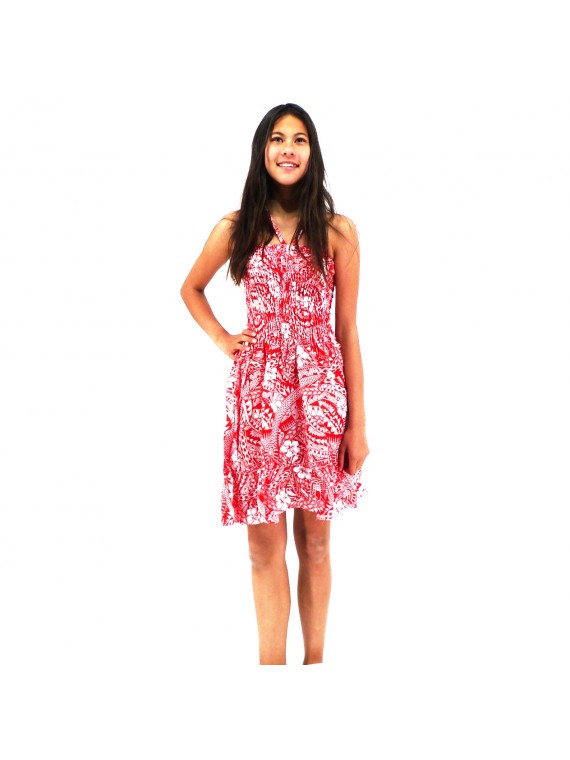 robe enfant couleur rouge et blanc motifs tatouage polynesien