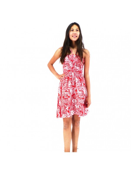 robe enfant couleur rouge et blanc motifs tatouage polynesien