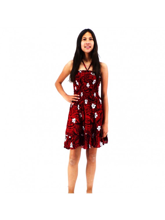 robe enfant couleur rouge et noir motifs tatouage polynesien