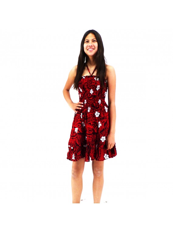 robe enfant couleur rouge et noir motifs tatouage polynesien
