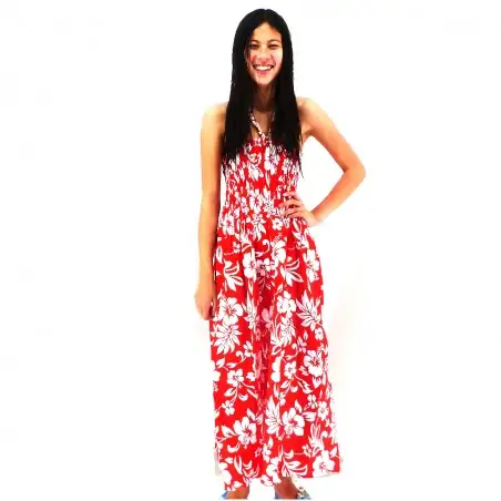Robe rouge et blanche Hibiscus best seller Tahiti