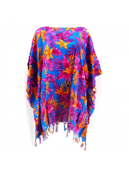 Tunique Femme couleurs bleu, rose et orange motifs fleurs d'été