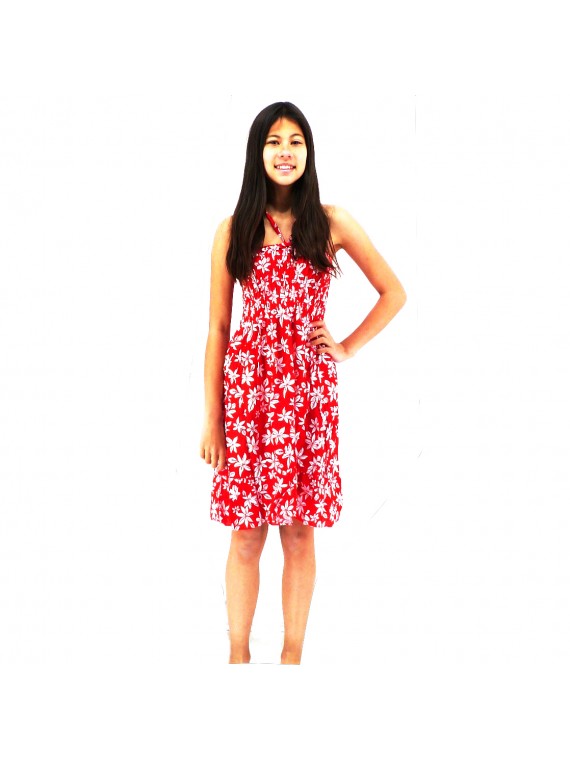 robe enfant couleur rouge motifs petite  fleurs de tiaré