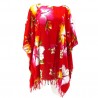 Tunique Femme motif Hibiscus multicolore fond rouge