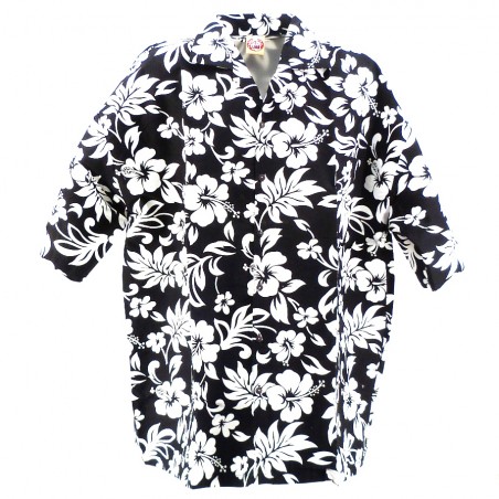 Chemise Hawaïenne noire fleurs blanche best seller