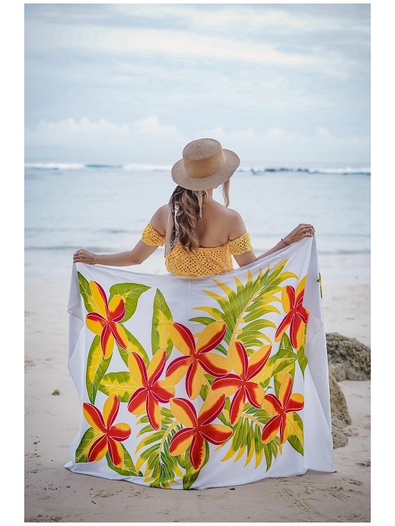 Paréo blanc fleurs toahotu