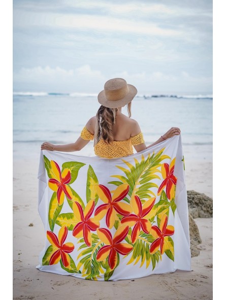 Paréo blanc fleurs toahotu