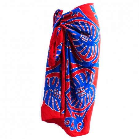 Paréo rouge et bleu feuille de Uru