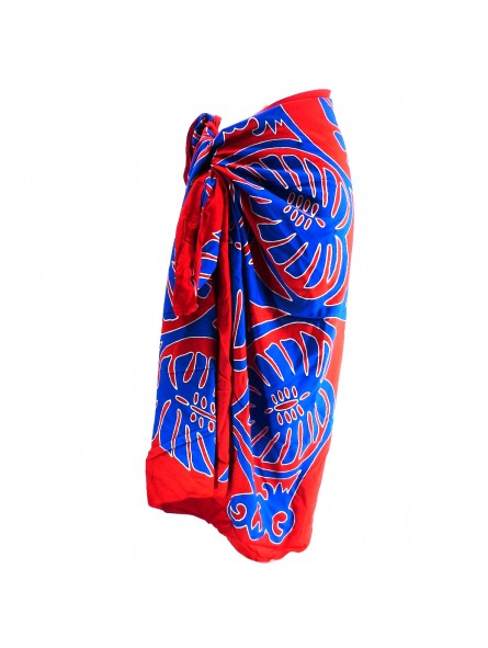 Paréo rouge et bleu feuille de Uru