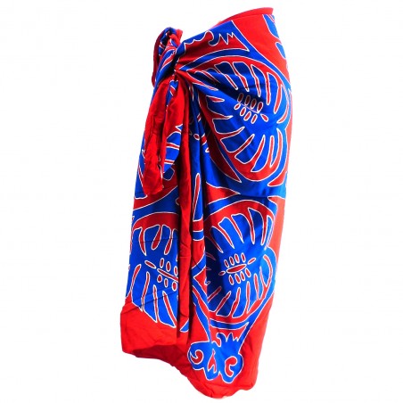 Paréo rouge et bleu feuille de Uru