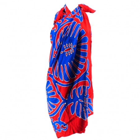 Paréo rouge et bleu feuille de Uru