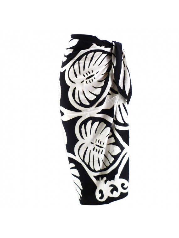 Paréo noir et blanc feuille de Uru