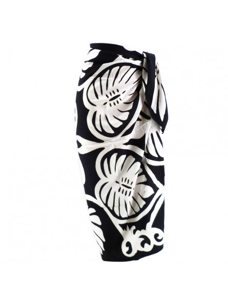 Paréo noir et blanc feuille de Uru