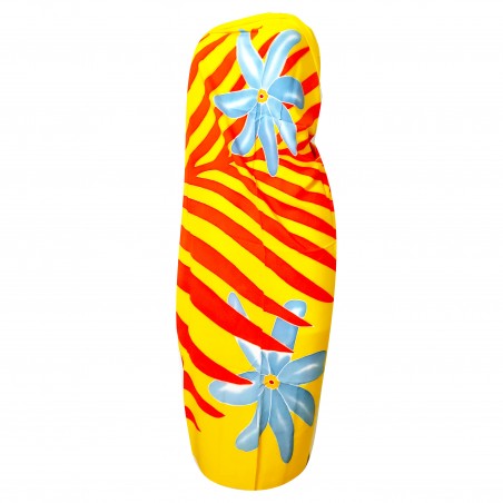 Paréo jaune et rouge feuillage et tiaré