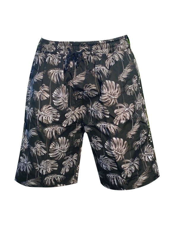 Short de bain Noir feuillage