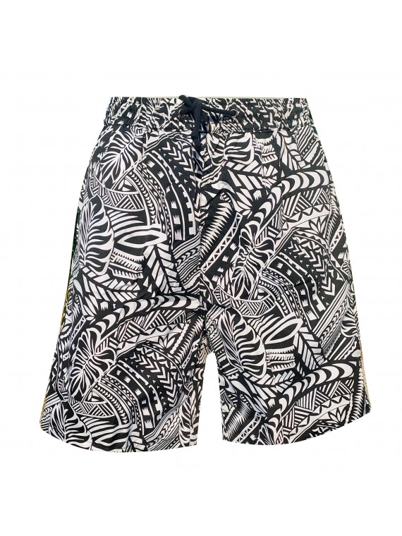 Short de bain homme noir et blanc aux motifs  tatouage maori